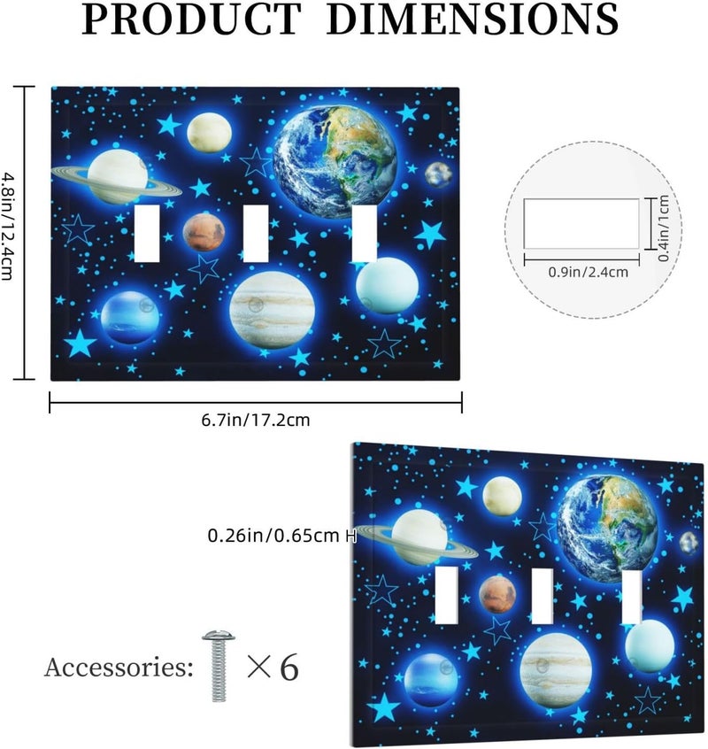 DJTRRF Blue Stars Planet 3 Gang Light Switch Cover Decorative Wall Plate Triple Toggle Switchplate Electrical Faceplate for Home Nursery Decor - Image 5